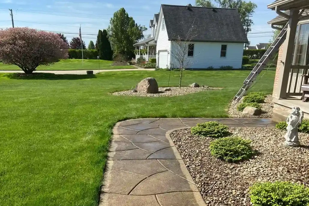 The Front Walkway of a Home Sits Dirty Before Being Pressure Washed in Poland, Ohio.