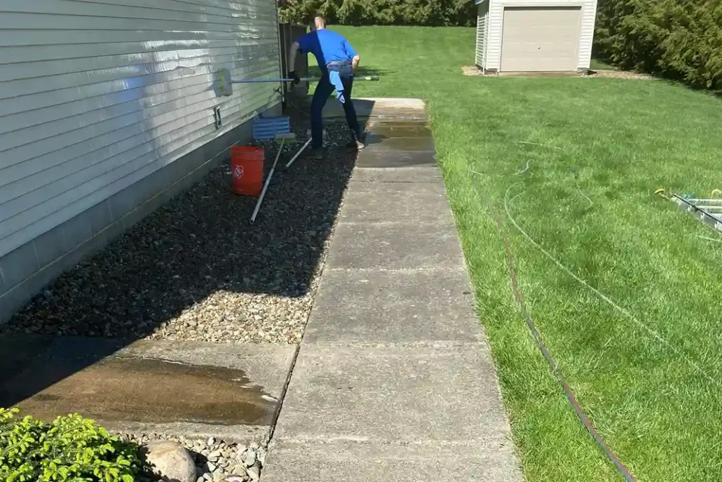 Dirty Sidewalk Before Being Pressure Washed in Youngstown.