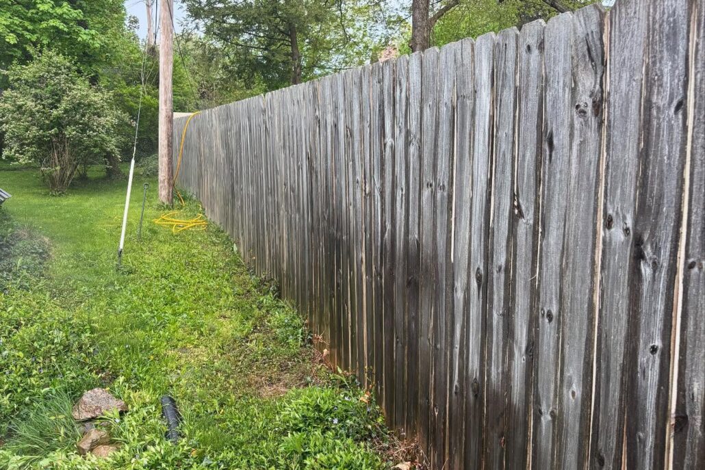 Dull Wooden Fence in New Middletown Before Being Pressure Washed.