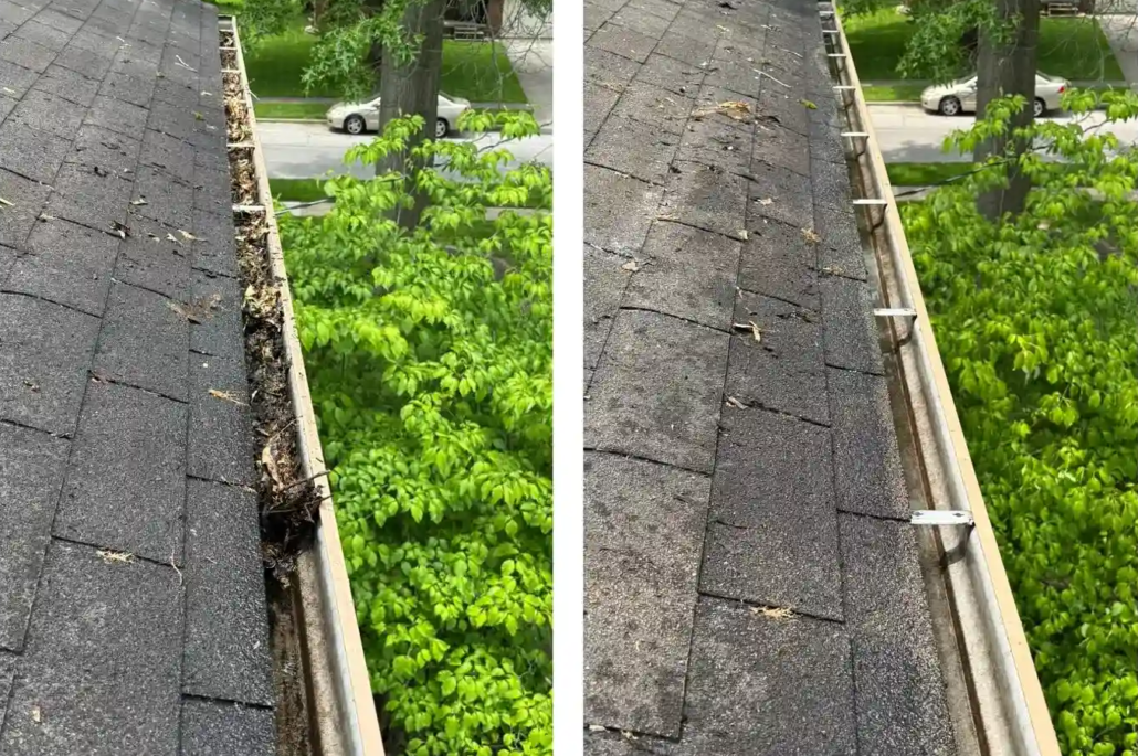 Before and After of Gutter Cleaning in Boardman.