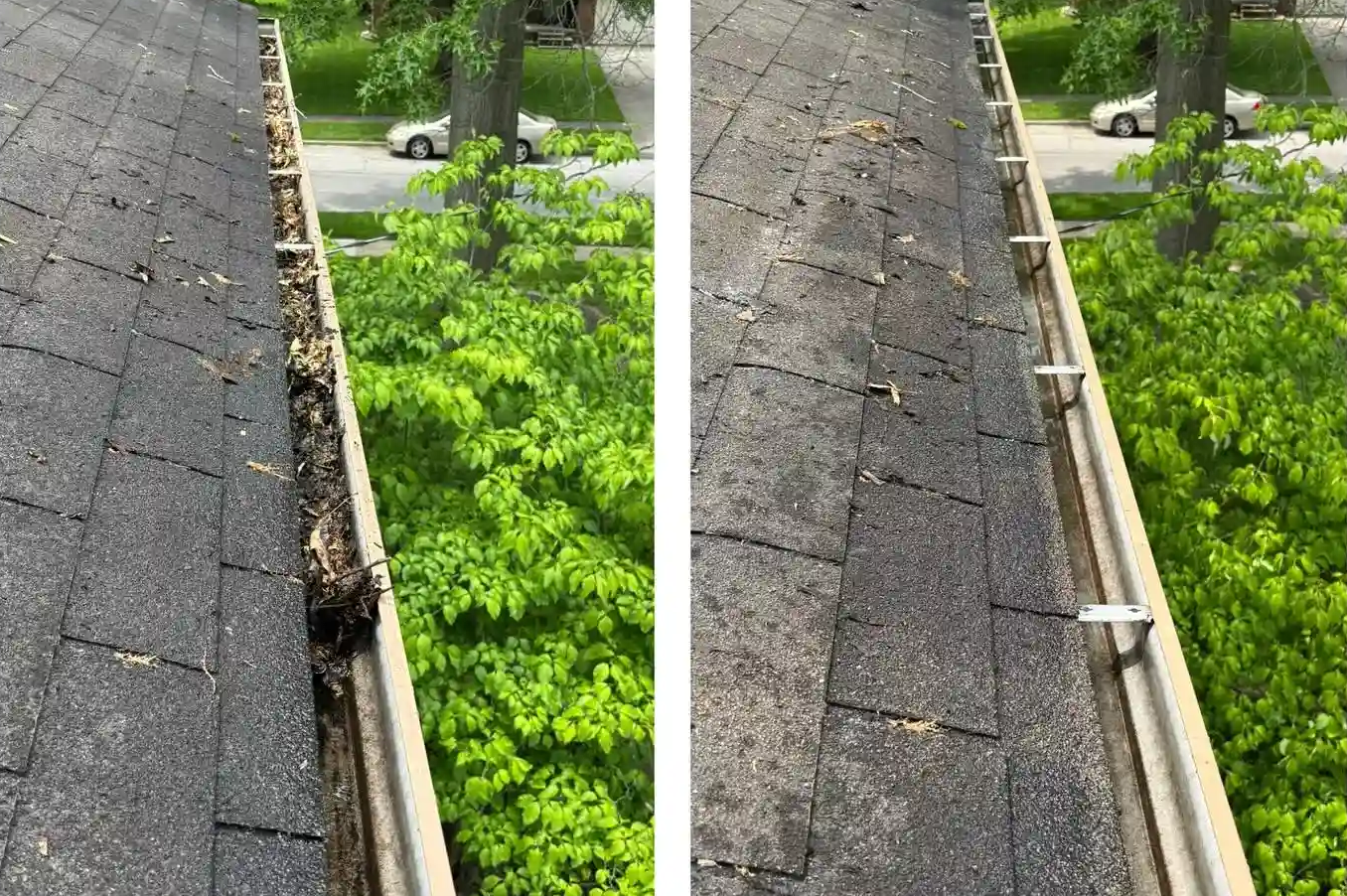 Before and After of Gutter Cleaning in Boardman.