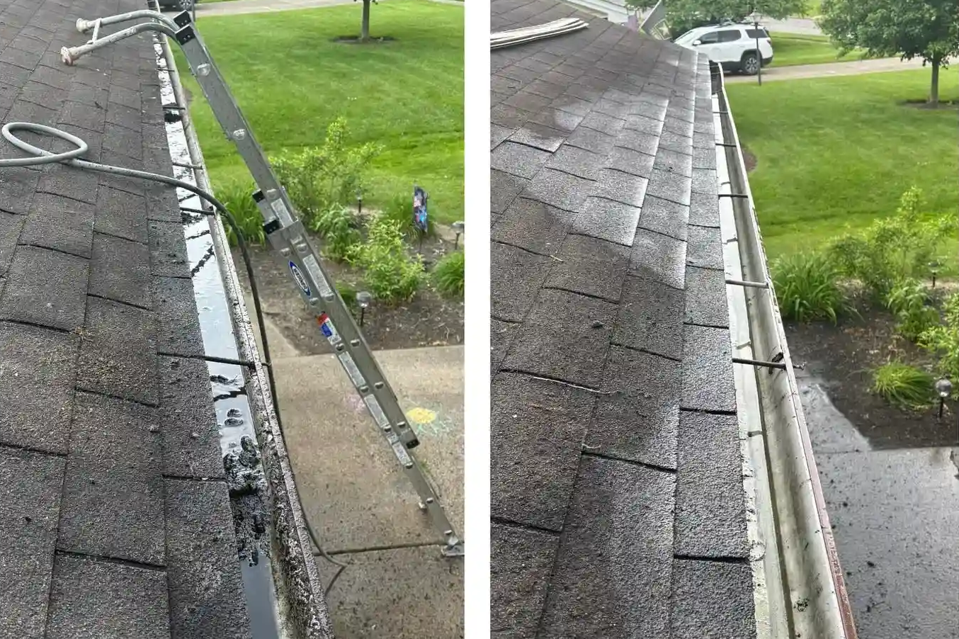 Before and After of Gutter Cleaning in Canfield.