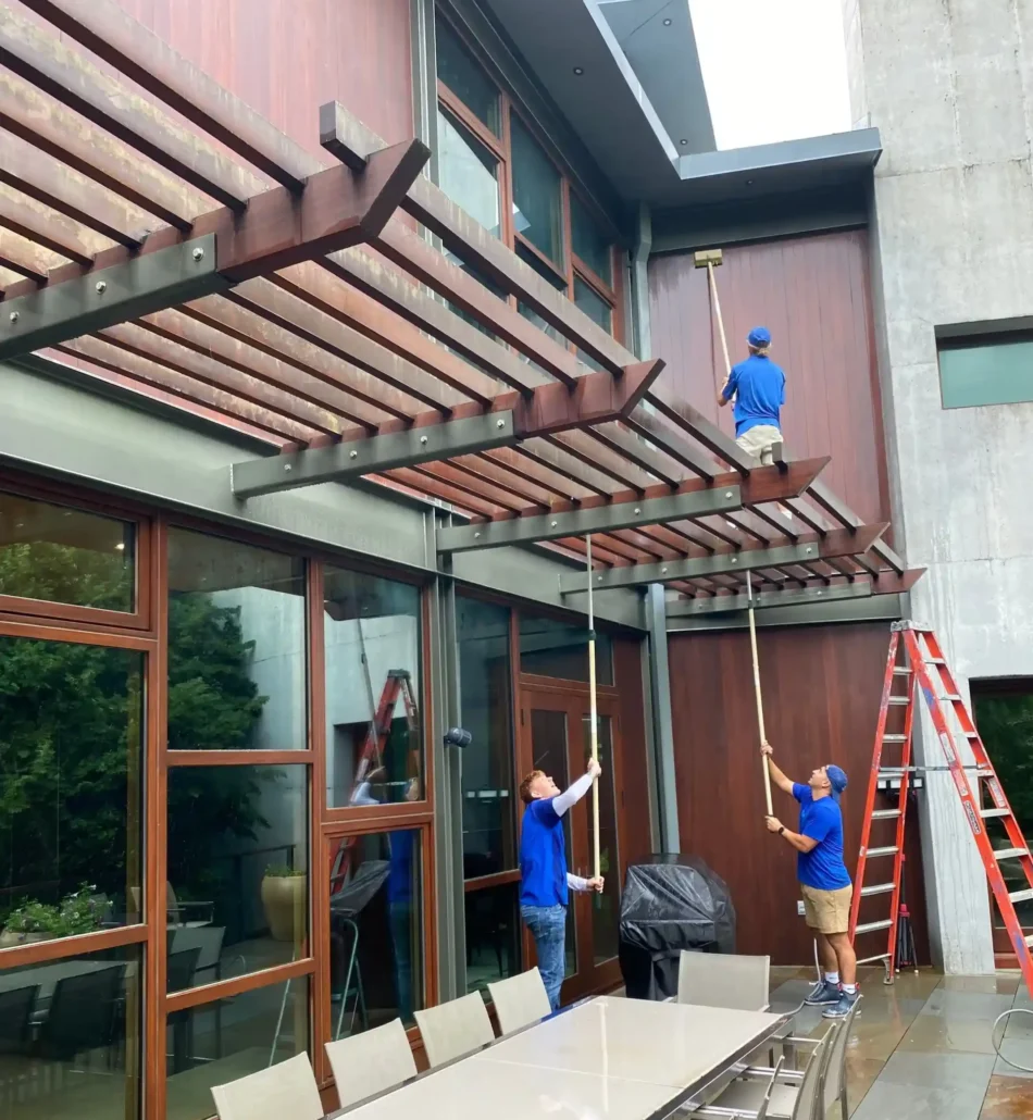 Three P&D Power Washing Team Work on a Luxury Home in Mahoning Valley.