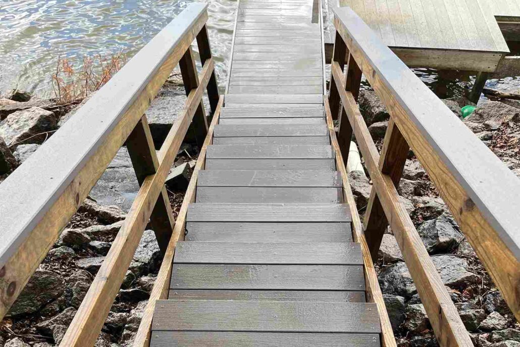 Clean, Pressure Washed Wooden Steps Leading to a Lake in Mahoning Valley.